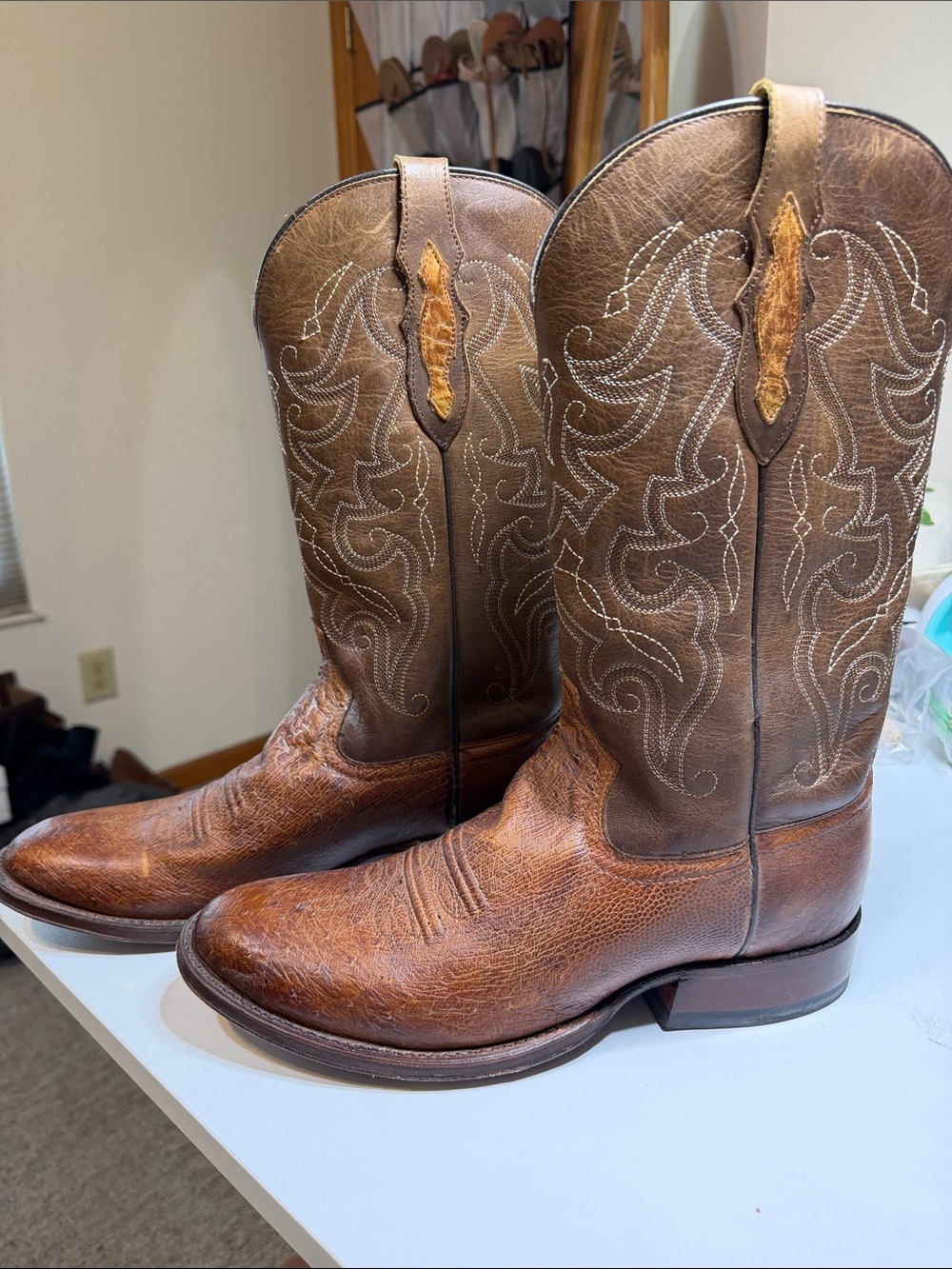 Tony Lama Brown Two-Tone Leather Western Cowboy Boots
